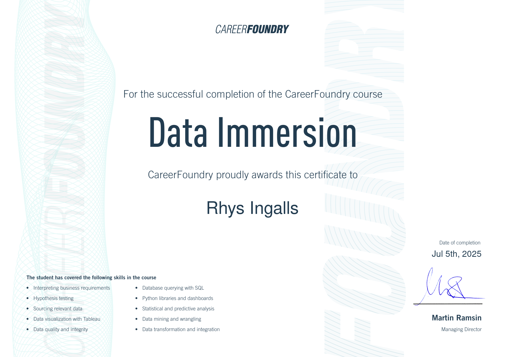 CareerFoundry Data Immersion Certificate